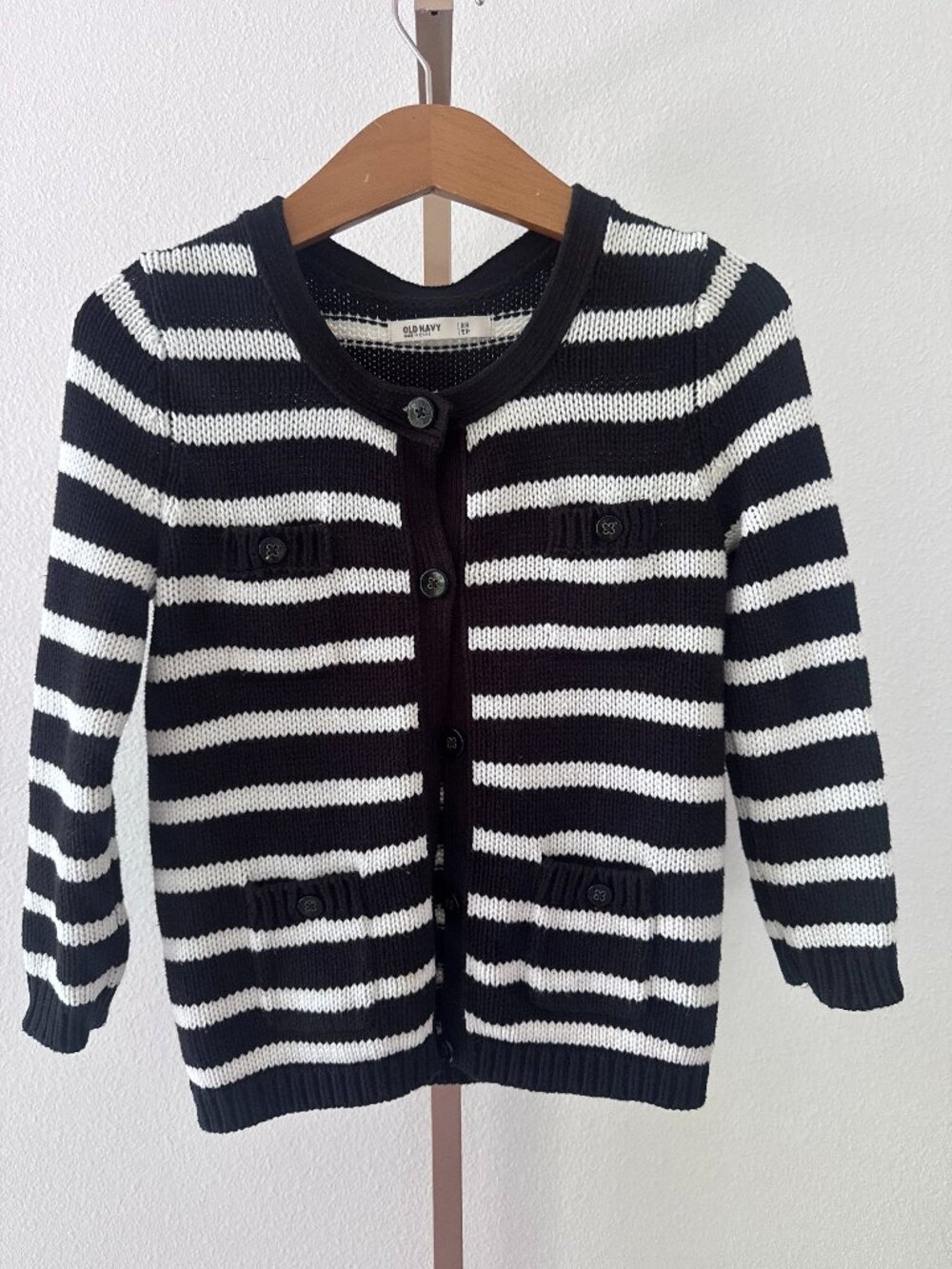 Old Navy Black White Striped Cardigan XS Cotton Button Front Preppy